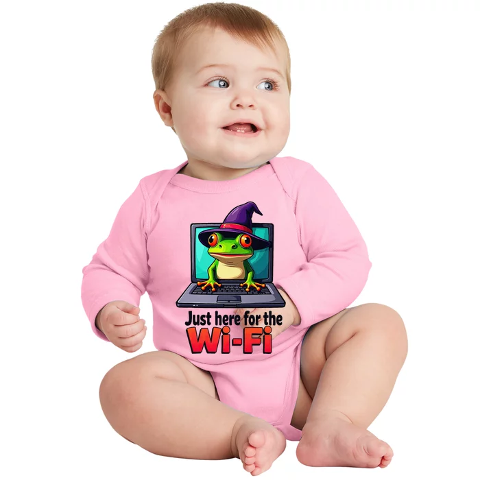 Funny Halloween Laptop Wifi Frog Witch Coffee Shop Baby Long Sleeve Bodysuit