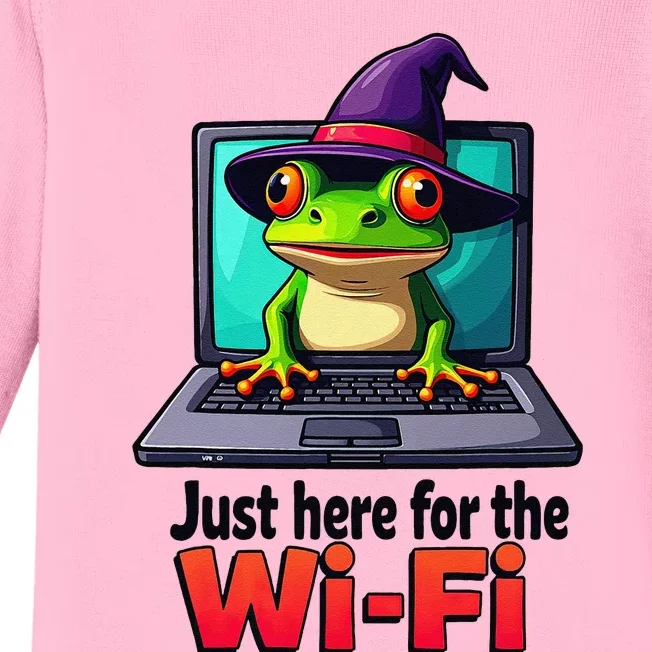 Funny Halloween Laptop Wifi Frog Witch Coffee Shop Baby Long Sleeve Bodysuit