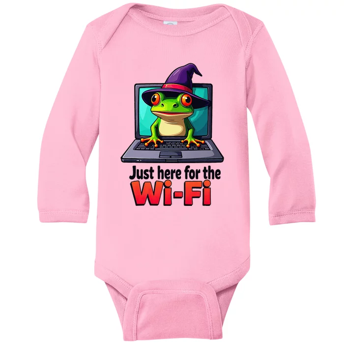 Funny Halloween Laptop Wifi Frog Witch Coffee Shop Baby Long Sleeve Bodysuit