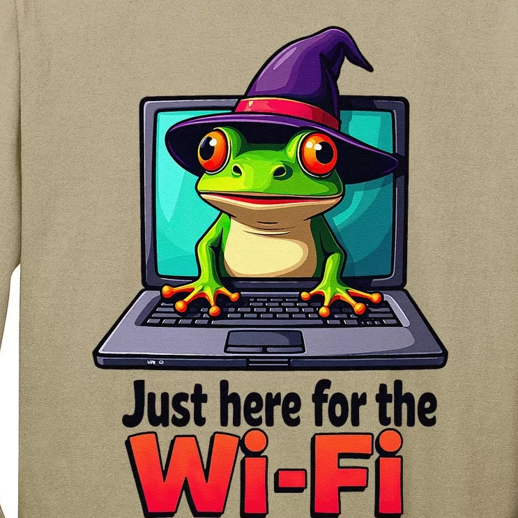 Funny Halloween Laptop Wifi Frog Witch Coffee Shop Tall Long Sleeve T-Shirt