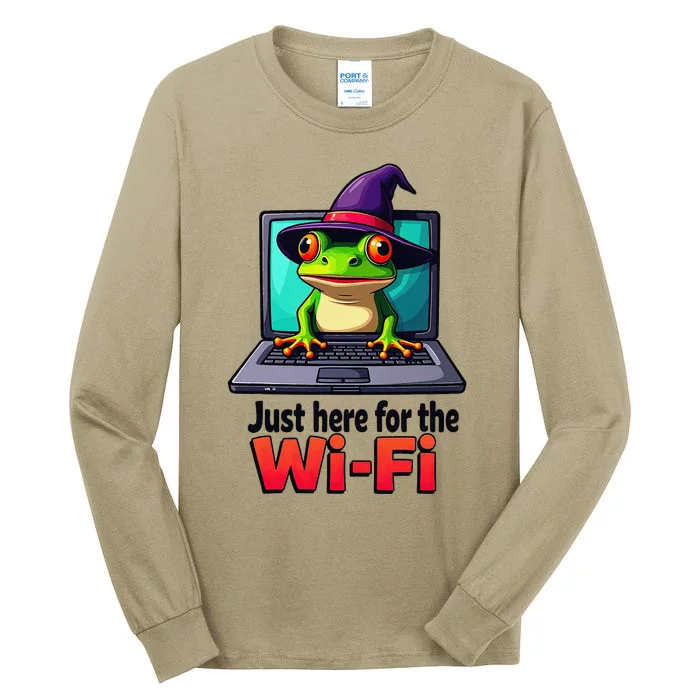 Funny Halloween Laptop Wifi Frog Witch Coffee Shop Tall Long Sleeve T-Shirt