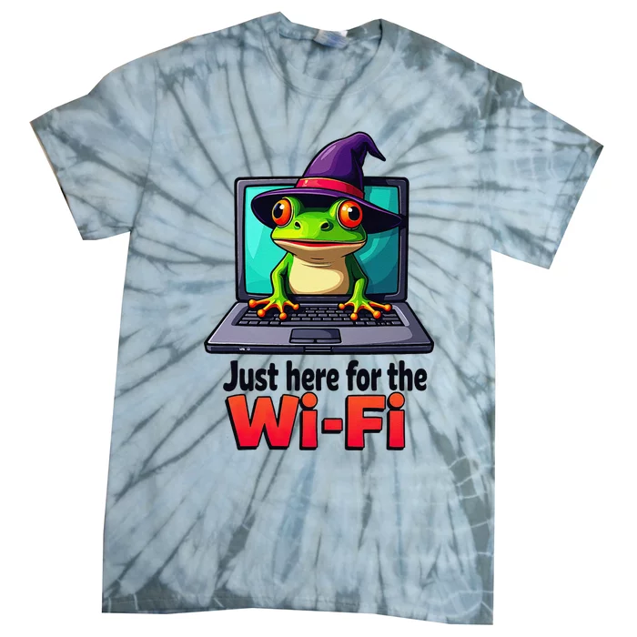 Funny Halloween Laptop Wifi Frog Witch Coffee Shop Tie-Dye T-Shirt