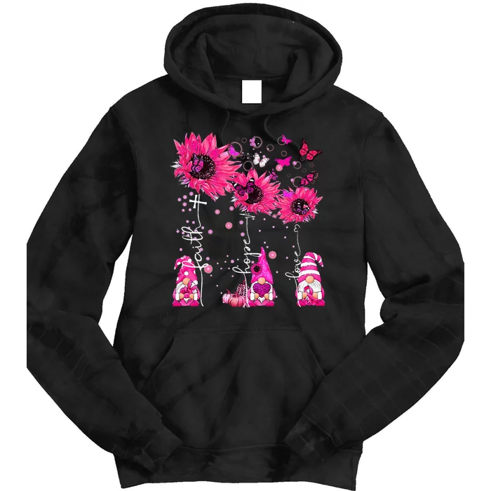 Faith Hope Love Gnome Ribbon Breast Cancer Awareness Flower Tie Dye Hoodie