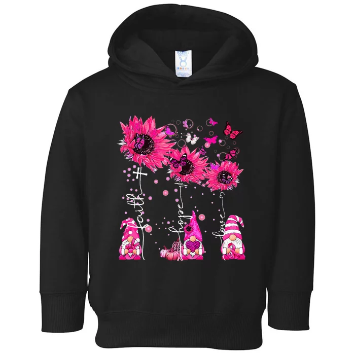 Faith Hope Love Gnome Ribbon Breast Cancer Awareness Flower Toddler Hoodie