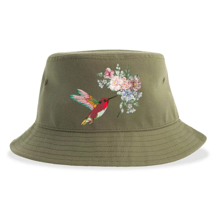 Flowers Hummingbird Lover Vintage Nature Hummingbird Gift Sustainable Bucket Hat