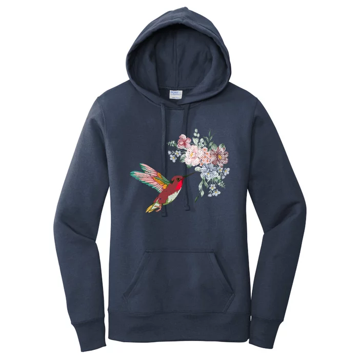 Flowers Hummingbird Lover Vintage Nature Hummingbird Gift Women's Pullover Hoodie