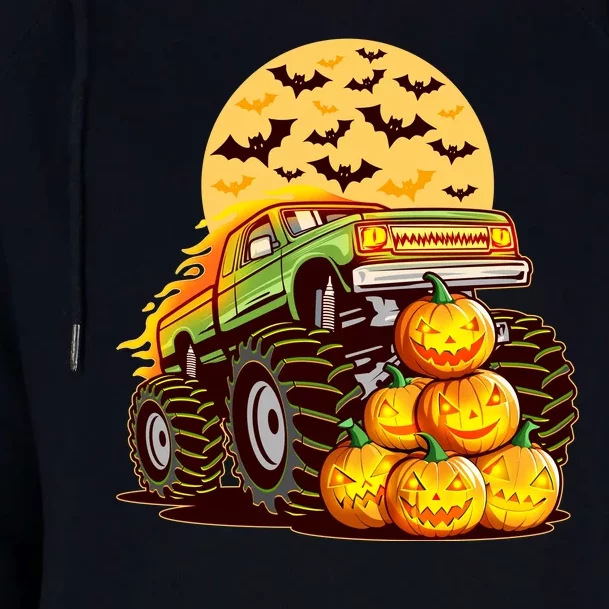 Funny Halloween Monster Truck Womens Funnel Neck Pullover Hood