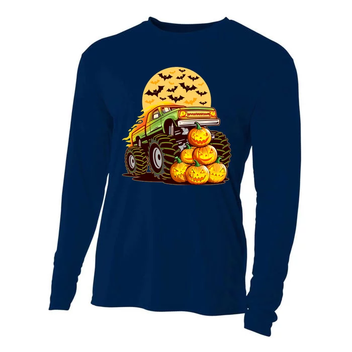 Funny Halloween Monster Truck Cooling Performance Long Sleeve Crew