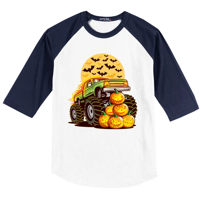 Funny Halloween Monster Truck Baseball Sleeve Shirt