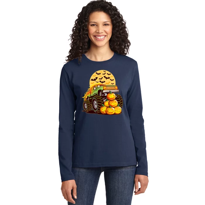 Funny Halloween Monster Truck Ladies Long Sleeve Shirt