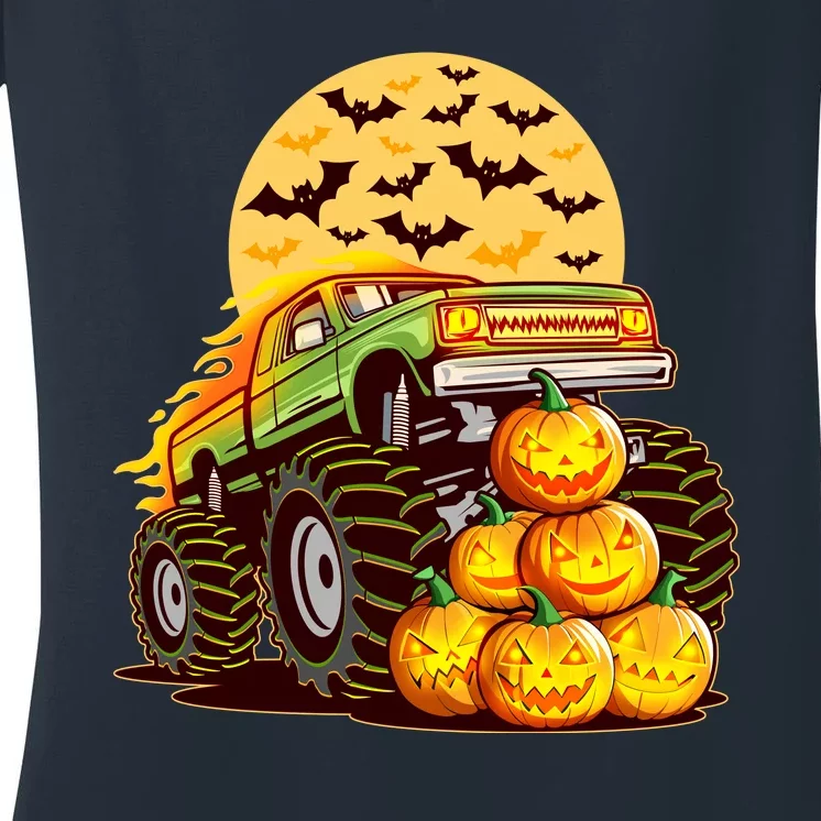 Funny Halloween Monster Truck Women's V-Neck T-Shirt