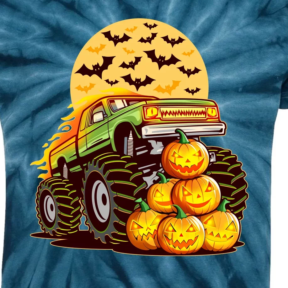 Funny Halloween Monster Truck Kids Tie-Dye T-Shirt