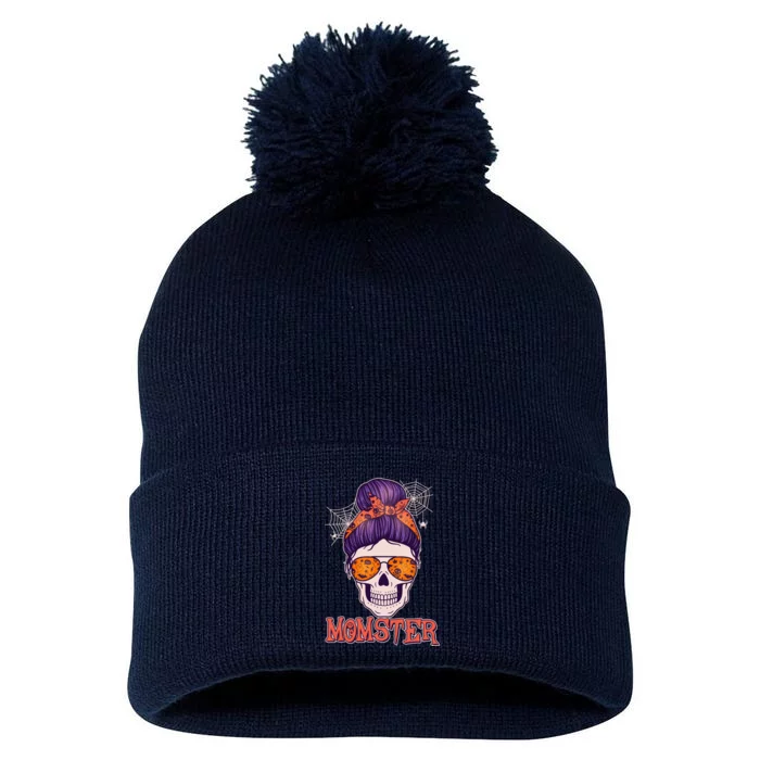 Funny Halloween Momster Monster Skull Pom Pom 12in Knit Beanie