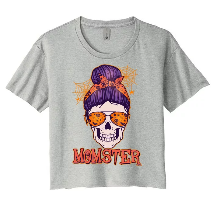 Funny Halloween Momster Monster Skull Women's Crop Top Tee