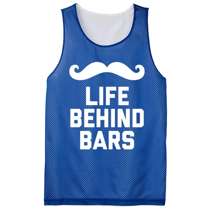 Funny Handlebar Mustache Gift Life Behind Bars Bearded Guy Gift Mesh Reversible Basketball Jersey Tank