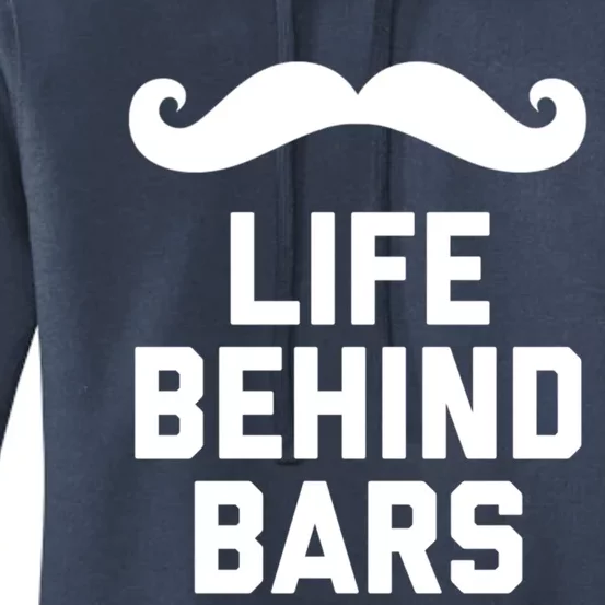 Funny Handlebar Mustache Gift Life Behind Bars Bearded Guy Gift Women's Pullover Hoodie