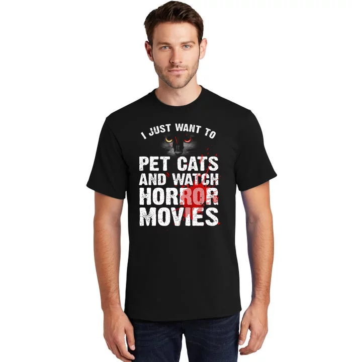 Funny Horror Movie For Cat Lover Halloween Tall T-Shirt