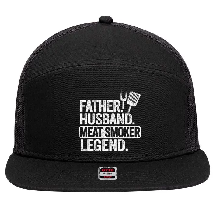 Father Husband Meat Smoker Legend Grilling Dad Meat Smoking 7 Panel Mesh Trucker Snapback Hat