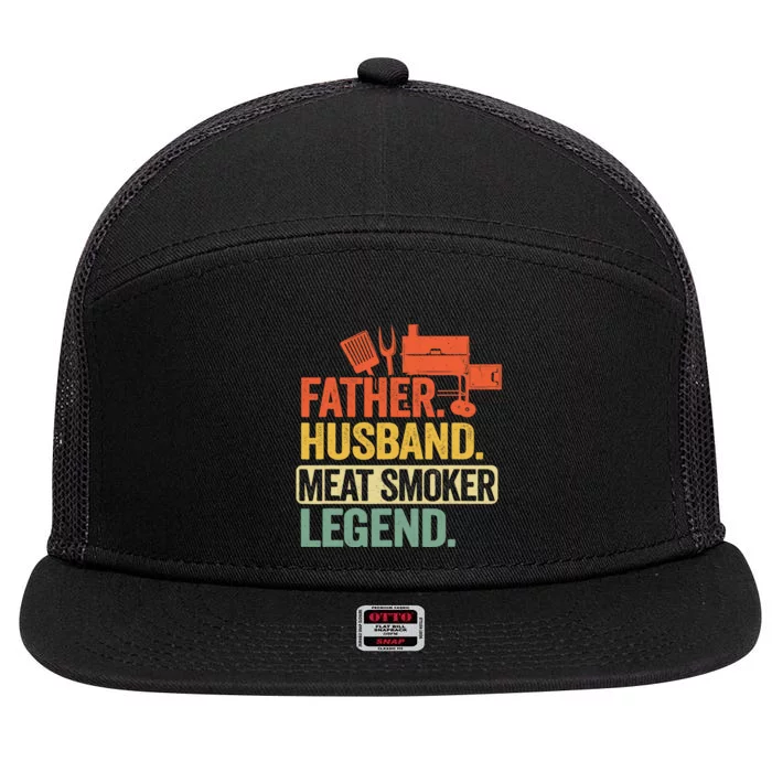 Father Husband Meat Smoker Legend Grilling Dad Meat Smoking 7 Panel Mesh Trucker Snapback Hat