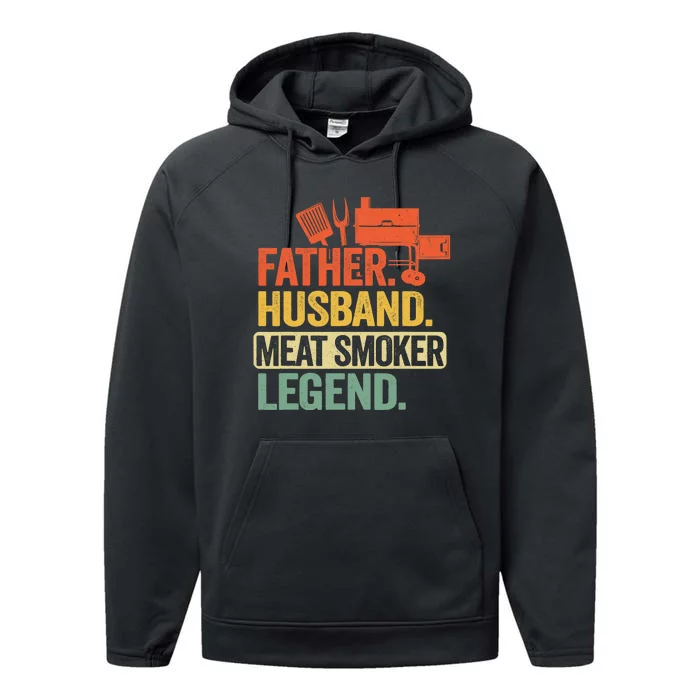 Father Husband Meat Smoker Legend Grilling Dad Meat Smoking Performance Fleece Hoodie