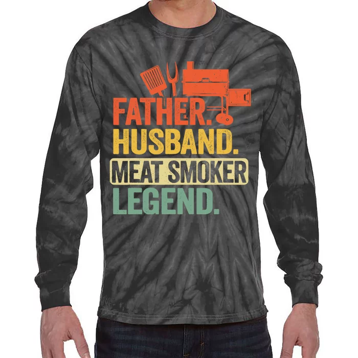 Father Husband Meat Smoker Legend Grilling Dad Meat Smoking Tie-Dye Long Sleeve Shirt