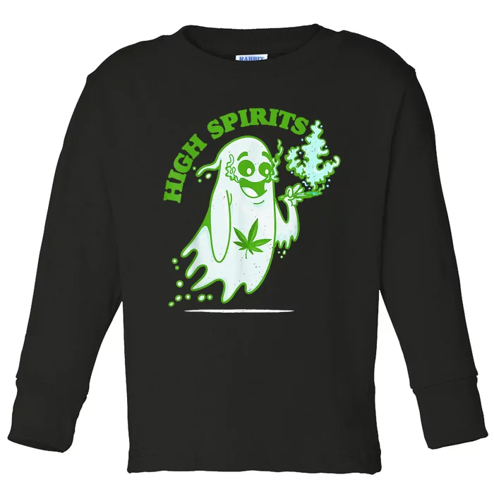 Funny Halloween Marijuana Cannabis Ghost Design Weed Smokers Toddler Long Sleeve Shirt