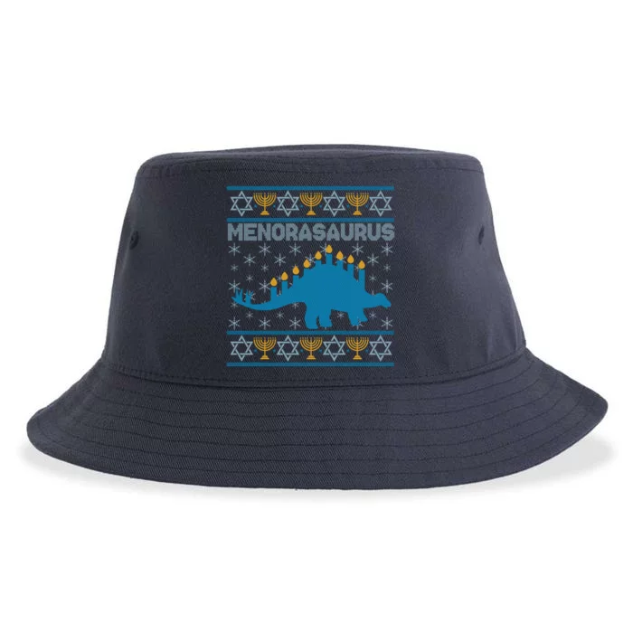 Funny Hanukkah Menorasaurus Dinosaur Ugly Sweater Sustainable Bucket Hat