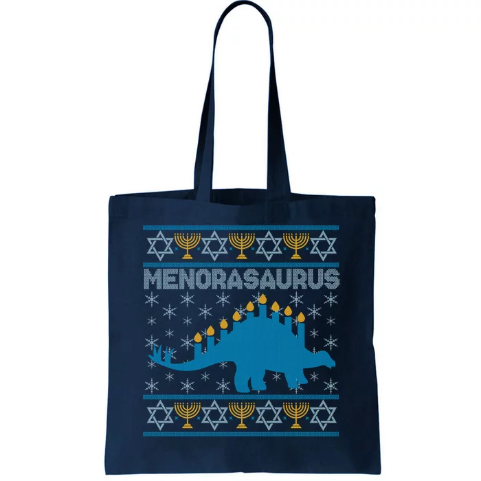 Funny Hanukkah Menorasaurus Dinosaur Ugly Sweater Tote Bag