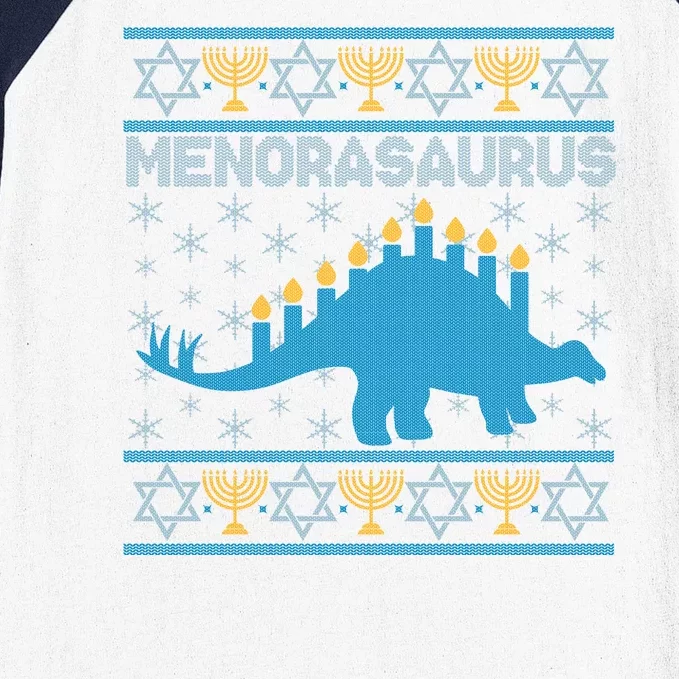 Funny Hanukkah Menorasaurus Dinosaur Ugly Sweater Baseball Sleeve Shirt