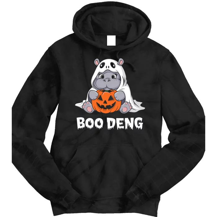 Funny Halloween Moo Deng Baby Hippo Boo Deng Ghost Costume Tie Dye Hoodie