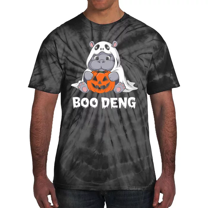 Funny Halloween Moo Deng Baby Hippo Boo Deng Ghost Costume Tie-Dye T-Shirt