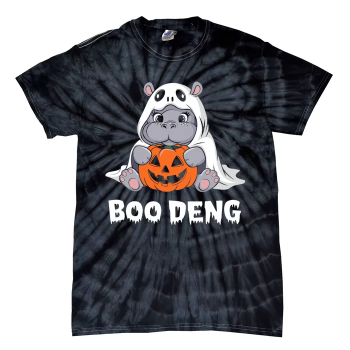 Funny Halloween Moo Deng Baby Hippo Boo Deng Ghost Costume Tie-Dye T-Shirt