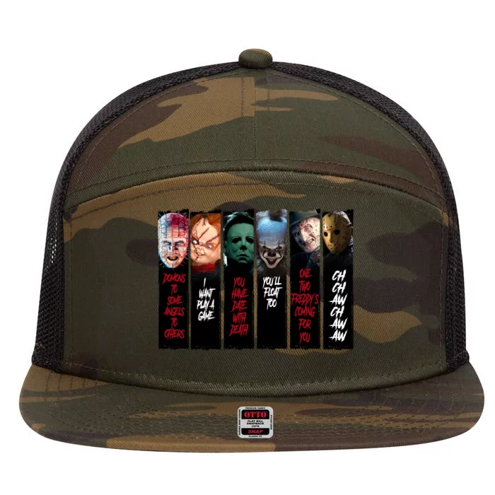 Friends Horror Movie Quote Chucky Myers Pennywise Freddy Voorhees 7 Panel Mesh Trucker Snapback Hat