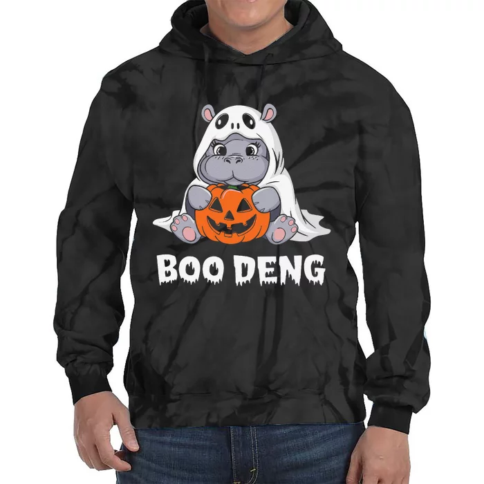 Funny Halloween Moo Deng Baby Hippo Boo Deng Ghost Costume Gift Tie Dye Hoodie