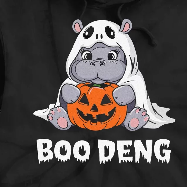 Funny Halloween Moo Deng Baby Hippo Boo Deng Ghost Costume Gift Tie Dye Hoodie