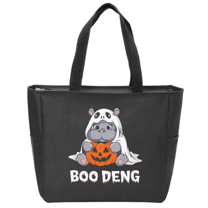 Funny Halloween Moo Deng Baby Hippo Boo Deng Ghost Costume Gift Zip Tote Bag