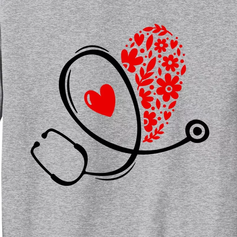 Floral Heart Medical Stethoscope Red Black Fan Fun Gift Tall Sweatshirt