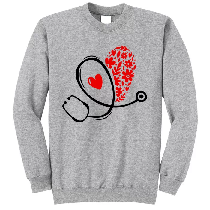 Floral Heart Medical Stethoscope Red Black Fan Fun Gift Tall Sweatshirt