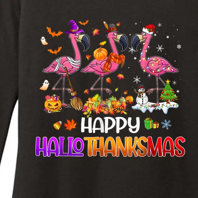 Flamingo Halloween Merry Christmas Happy Hallothanksmas Womens CVC Long Sleeve Shirt