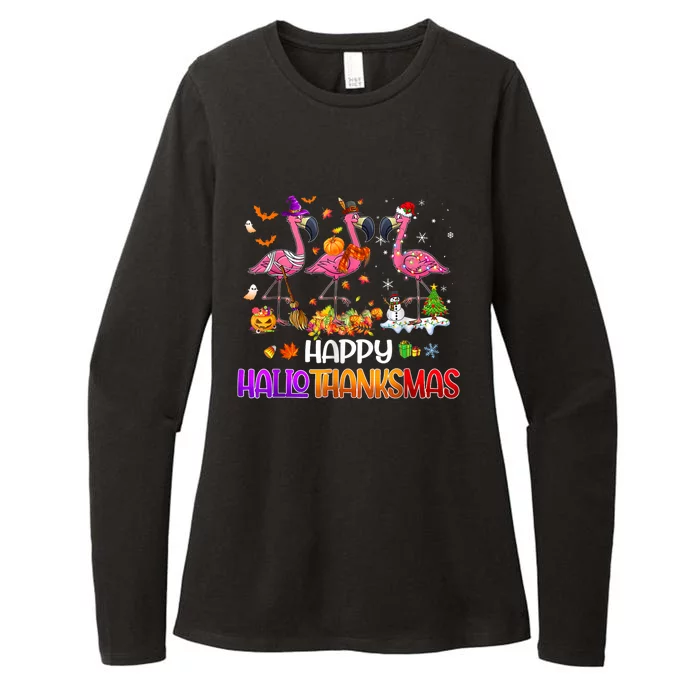 Flamingo Halloween Merry Christmas Happy Hallothanksmas Womens CVC Long Sleeve Shirt