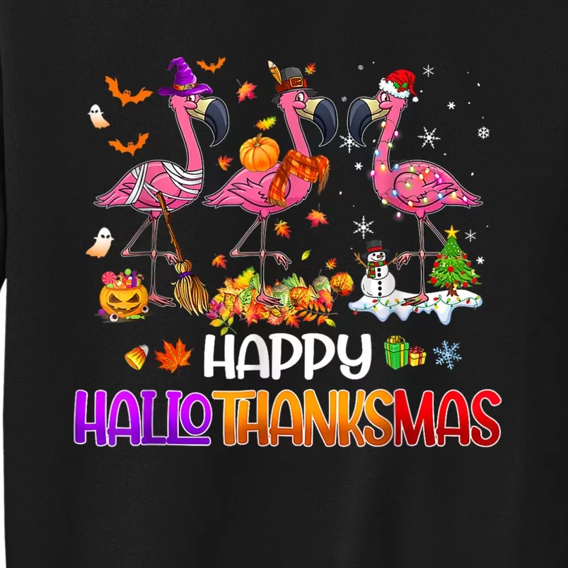 Flamingo Halloween Merry Christmas Happy Hallothanksmas Tall Sweatshirt