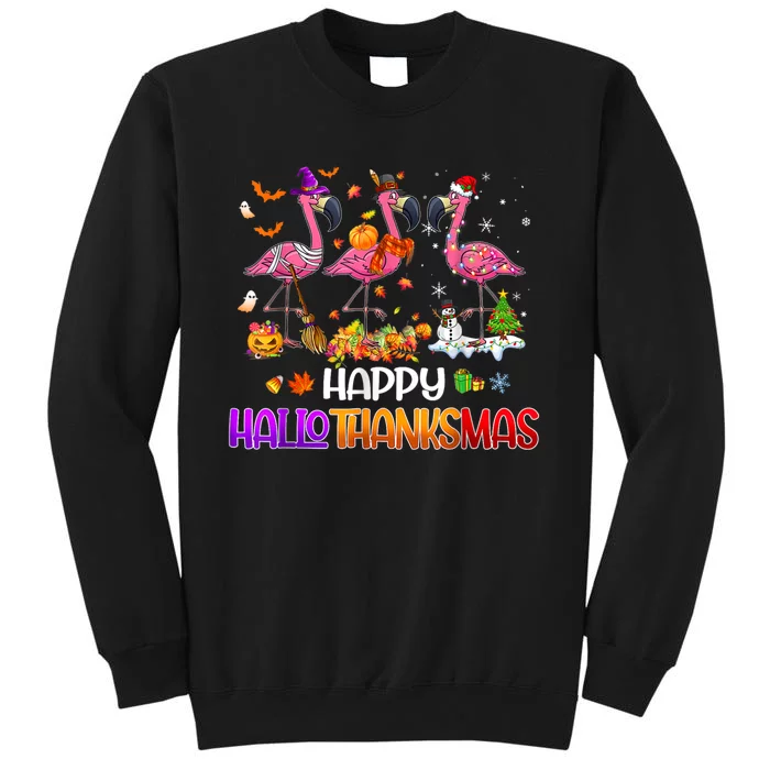 Flamingo Halloween Merry Christmas Happy Hallothanksmas Tall Sweatshirt