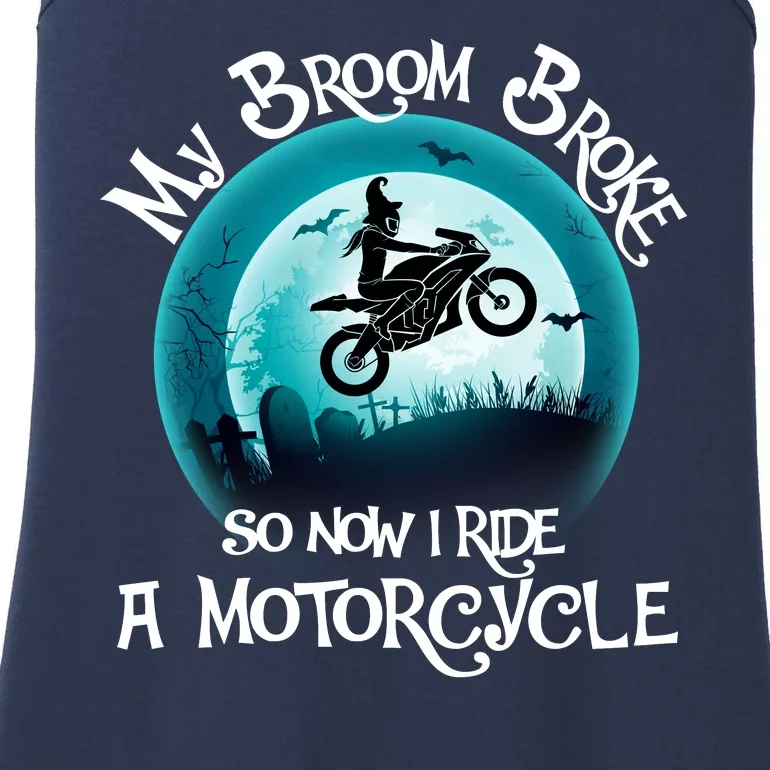 Funny Halloween My Broom Broke So Now I Ride A Motorcycle Ladies Essential Tank