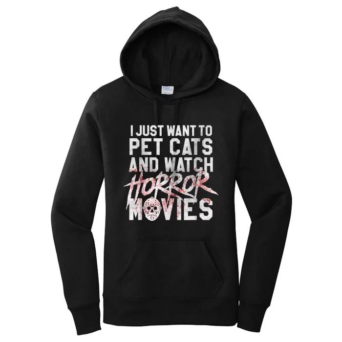 Funny Horror Movie Fan Halloween Cat Lover Gift Women's Pullover Hoodie