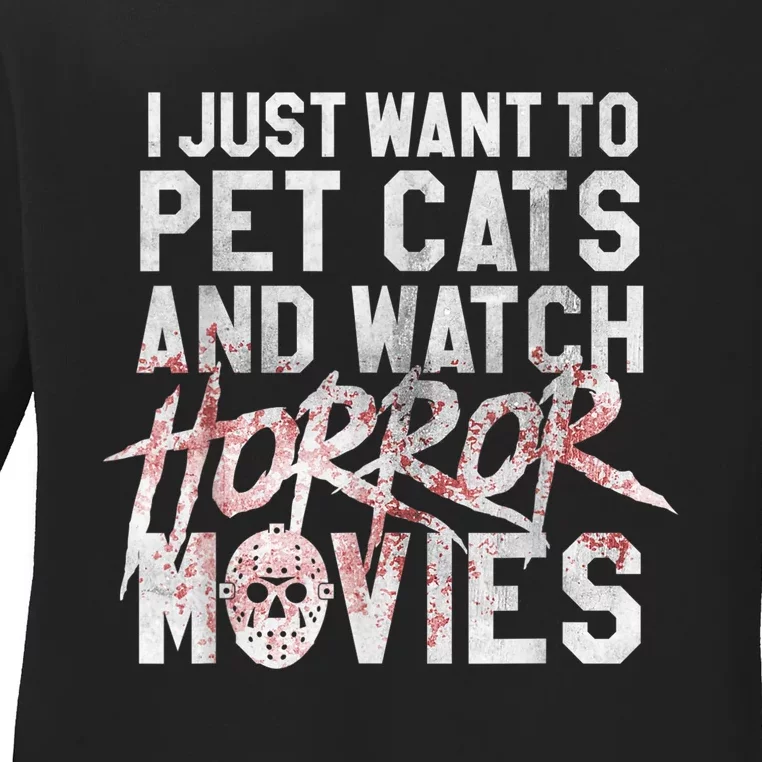 Funny Horror Movie Fan Halloween Cat Lover Gift Ladies Long Sleeve Shirt