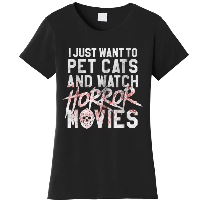 Funny Horror Movie Fan Halloween Cat Lover Gift Women's T-Shirt