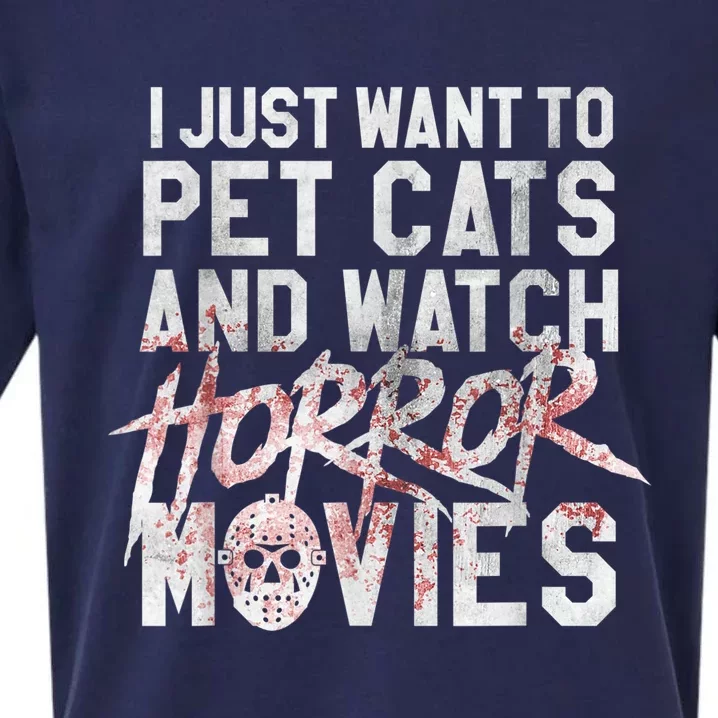 Funny Horror Movie Fan Halloween Cat Lover Gift Sueded Cloud Jersey T-Shirt