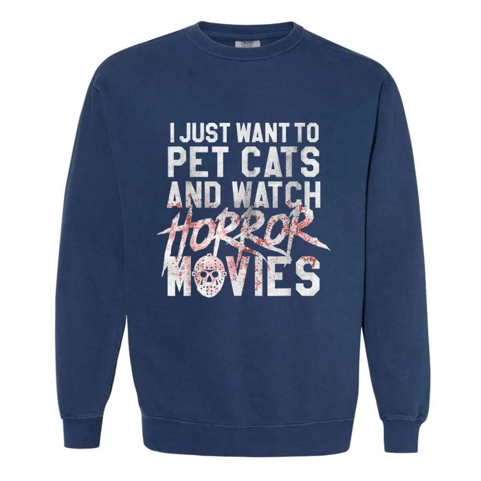 Funny Horror Movie Fan Halloween Cat Lover Gift Garment-Dyed Sweatshirt