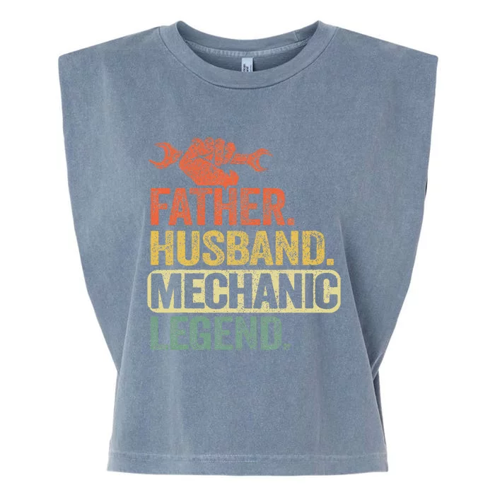 Father Husband Mechanic Legend Car Vintage Auto Mechanics Garment-Dyed Women's Muscle Tee