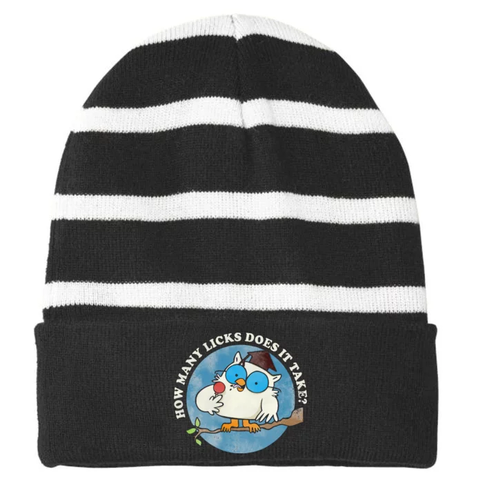 Funny How Many Licks Does It Take Funny Owl Lover Striped Beanie with Solid Band